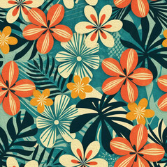 Hawaiian flowers. Oil painting. Pattern for printing on wall decorations, covers, leaflets, business cards