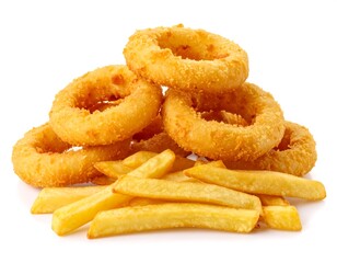 Crispy onion rings and french fries