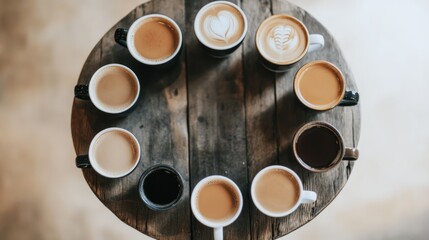 Circular arrangement of various coffee drinks
