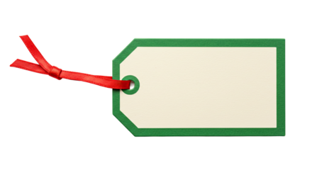 Green Gift Tag with Red Ribbon Bow.