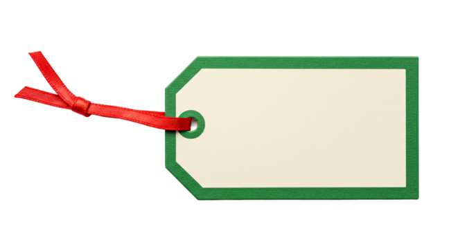Green Gift Tag with Red Ribbon Bow.