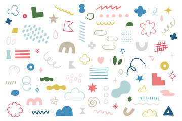 手描きの落書きイラスト　ベクター素材　セット 　あしらい　飾り　装飾　アクセント　バリエーション　複数