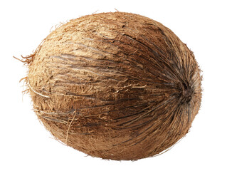 Single whole coconut close up on transparent background for design work