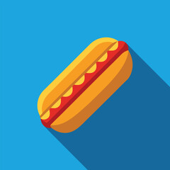 Flat Icon of a Delicious Hot Dog on a Light Blue Background
