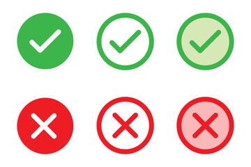 Obraz premium Validation and Refusal Icons Vector Set – Green Check Mark and Red X Circle Buttons Illustration