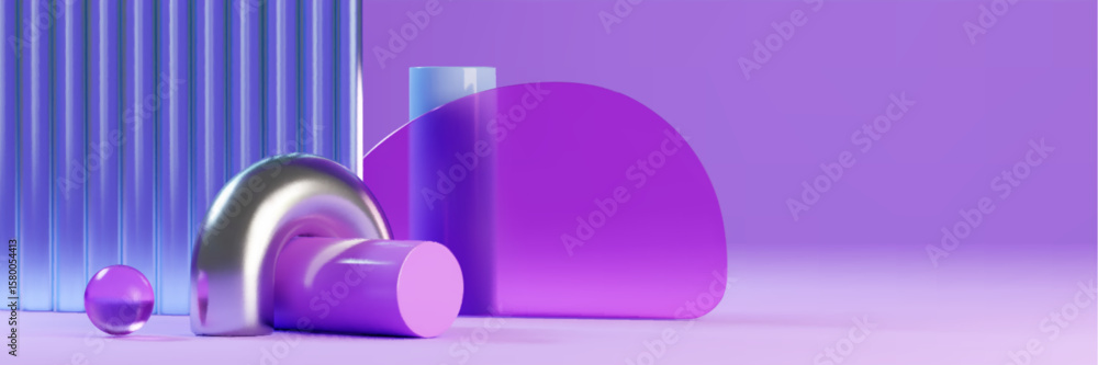 Aufkleber purple geometric shapes create modern kid display podium scene - metallic arch, cylinder forms with 