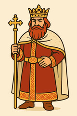 Obraz premium The Slavic king with a scepter in a richly decorated robe, personifies Slavic fairy tales and Slavic mythology.