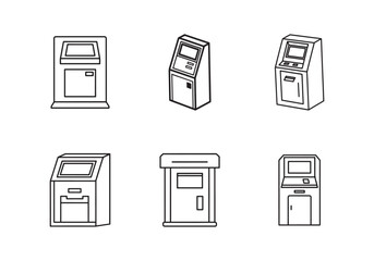 set of atm line art vector illustration