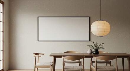 Horizontal frame mockup in Japandi style dining room