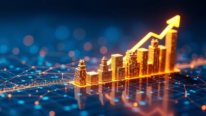 Abstract financial data showing stock market growth on a digital blue monitor with a pulse line chart