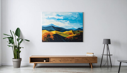 Fototapeta premium Interior design living room art painting furniture