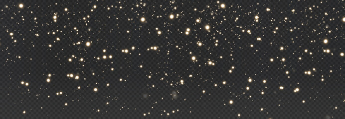 Golden stardust, sparkles, glitter, and confetti in a magical vector Overlay. Perfect for a festive, transparent background. Shine, sparkle, and celebrate in style with light effects.