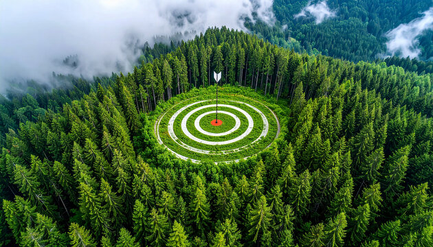 Aerial view target forest trees green nature goal