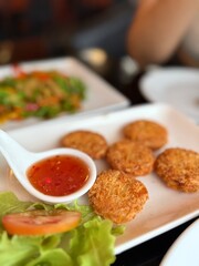 Deep fried shrimp cakes and vegetable 