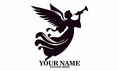 The angel with the trumpet vector illustration. Be an angel icon and logo design