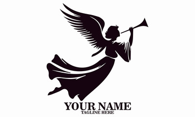 The angel with the trumpet vector illustration. Be an angel icon and logo design © Arnis