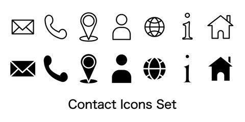 Essential flat contact icons set. Contacts icons.