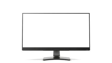 Desktop monitor mockup, viewed from the front, screen blank, isolated on white.