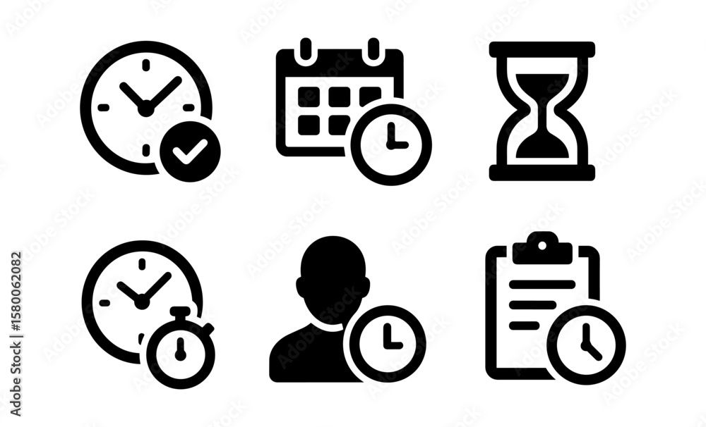 Poster time management symbols featuring clocks and calendars for efficient scheduling