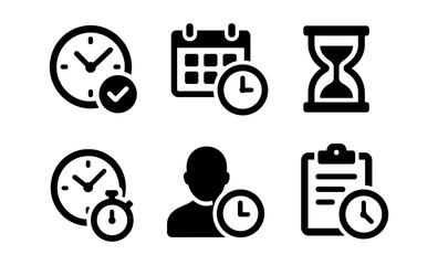 Time management symbols featuring clocks and calendars for efficient scheduling