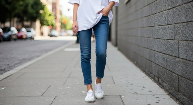 Casual Street Style with White Sneakers and Blue Jeans