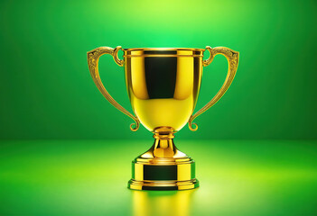 Fototapeta premium Outstanding A golden minimalist trophy against a green background symbolizing victory and achievement