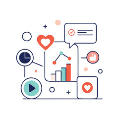 Digital marketing analytics with social media engagement and growth data visualization