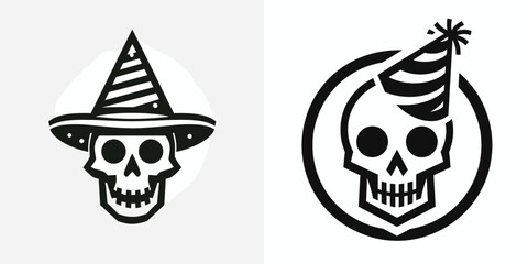 A skeleton wear party hat. Cute Cartoon Clipart Silhouette Vector Illustration Line Art Illustration. Bony figure sport cone chapeau for merrymaking costume concept.