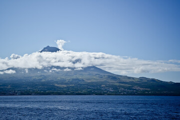 Panoramic view from the volcanic mountain Pico in the Azores