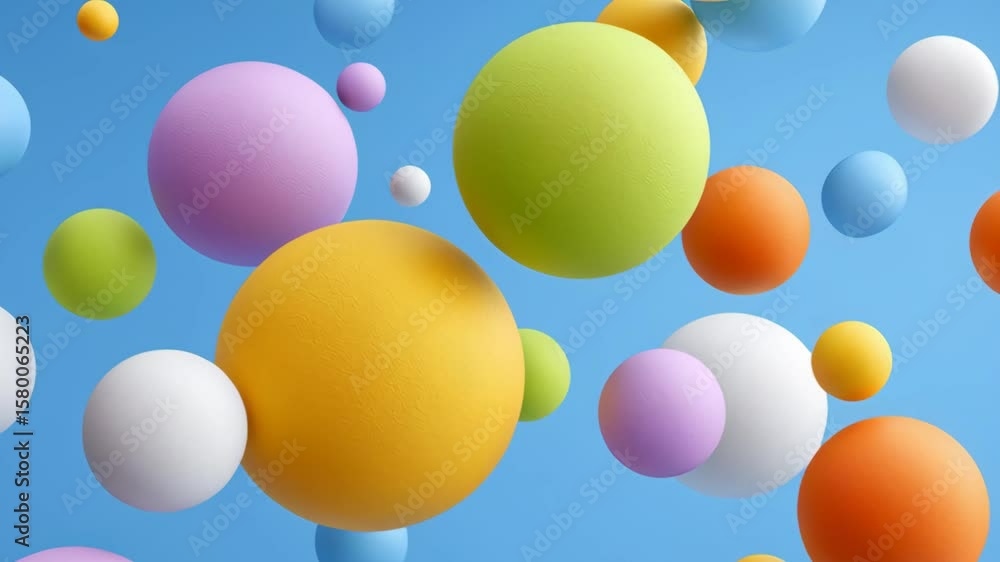 Poster colorful 3d illustration of floating spheres in various sizes and hues, creating a vibrant and dynam