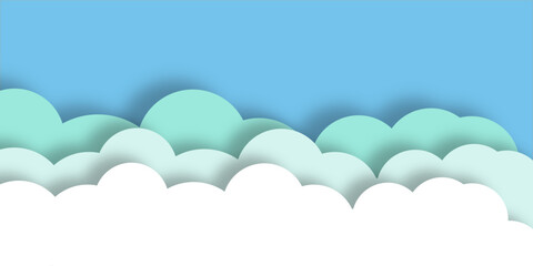 Rounded cloud shapes with a gradient blue-green sky background. Suitable for eco-friendly designs, environment themes, or fantasy illustrations.