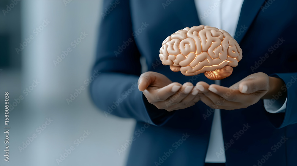 Poster abstract hands cradling a glowing brain in a web