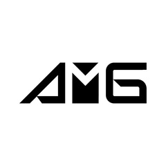 A sleek, modern wordmark logo spelling out "AMG" in bold, geometric, and slightly futuristic black letterforms