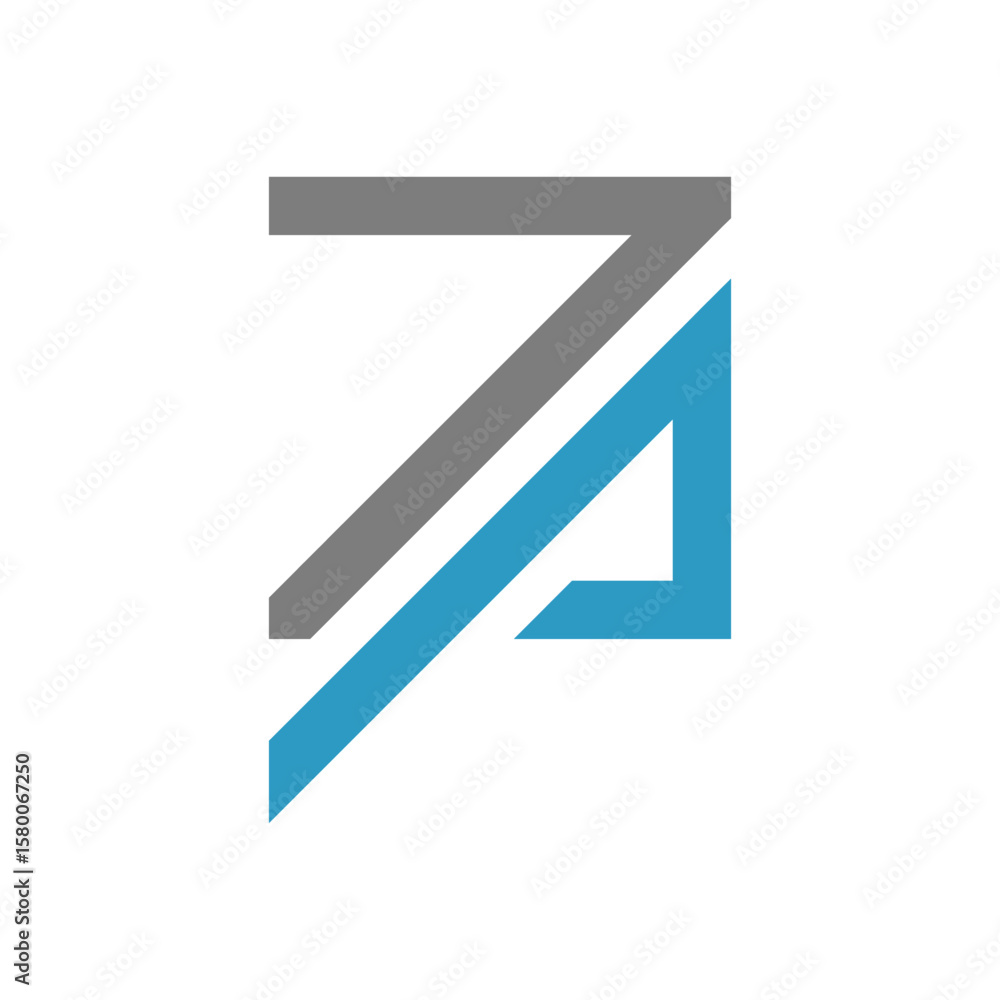 Poster a bold, abstract line-art logo with a sharp diagonal division in gray and blue, forming an upward-po