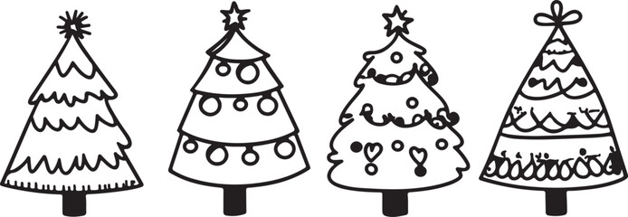Hand Drawn Christmas Trees Line Art Holiday Doodle Vector Illustration
