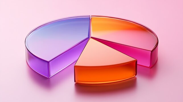 A translucent pie chart with colored segments on a pink background, ideal for websites or blogs discussing data, statistics, business, finance, or marketing.

