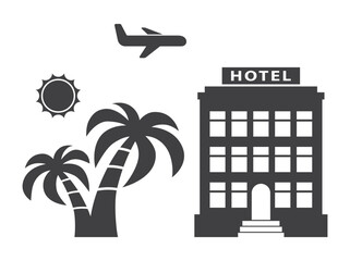 hotel palm tree and fly plane icon