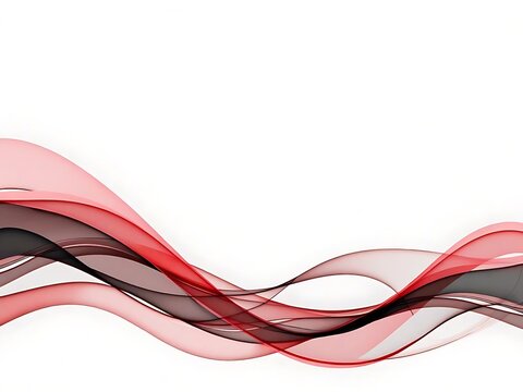 Fluid design features transparent red and gray waves against a clean white background creating a modern aesthetic.