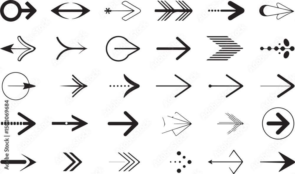 Poster a versatile collection of black vector arrow icons for web design, pointing in various directions as