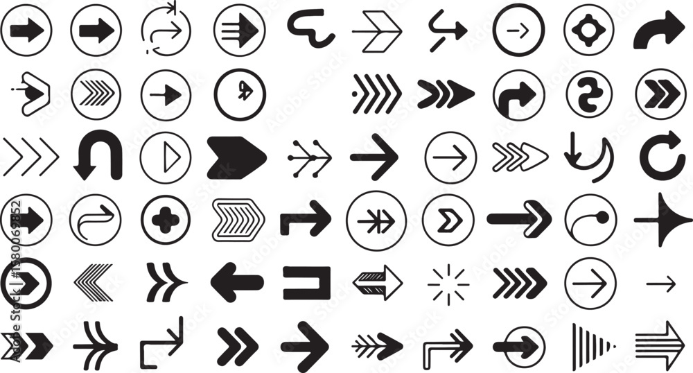 Poster black arrow vector icon set with numbers and zodiac signs for web design