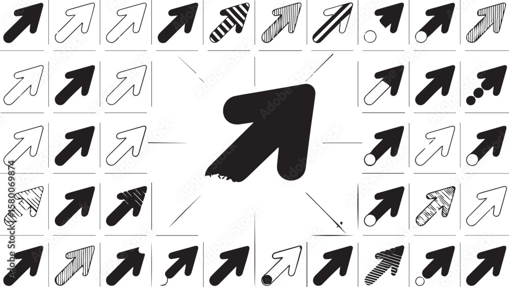 Aufkleber seamless pattern of black and white alphabet arrows and web icon sets, vector symbols for design dir