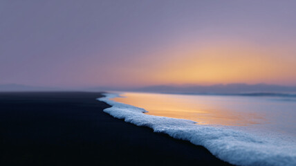 Fototapeta premium Serene beach sunrise with soft pastel color, calm sea, gentle wave, peaceful mood, tranquil morning