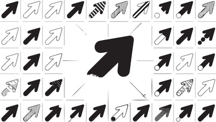 Seamless pattern of black and white alphabet arrows and web icon sets, vector symbols for design direction