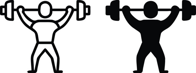 Weightlifting Icon Vector - Black and White Fitness Workout Gym Silhouette Illustration
