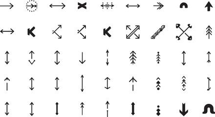 Vector alphabet and number set with arrow symbols and cross line icons for web design illustration