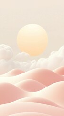 Soft Pink Clouds and Sun Over Rolling Hills
