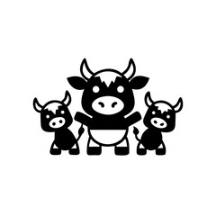 Three Cartoon Cows Standing Together in a Whimsical Black and White Design