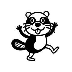 Cheerful Black and White Cartoon Beaver Illustration with Playful Expression