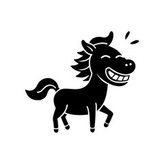 Black silhouette of a cartoon horse with a wide, happy smile