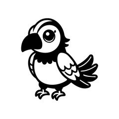 Cute cartoon puffin illustration in black and white, simple and appealing